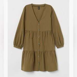 Fall H&M Khaki short dress with balloon sleeves. Button up V neck size XS.